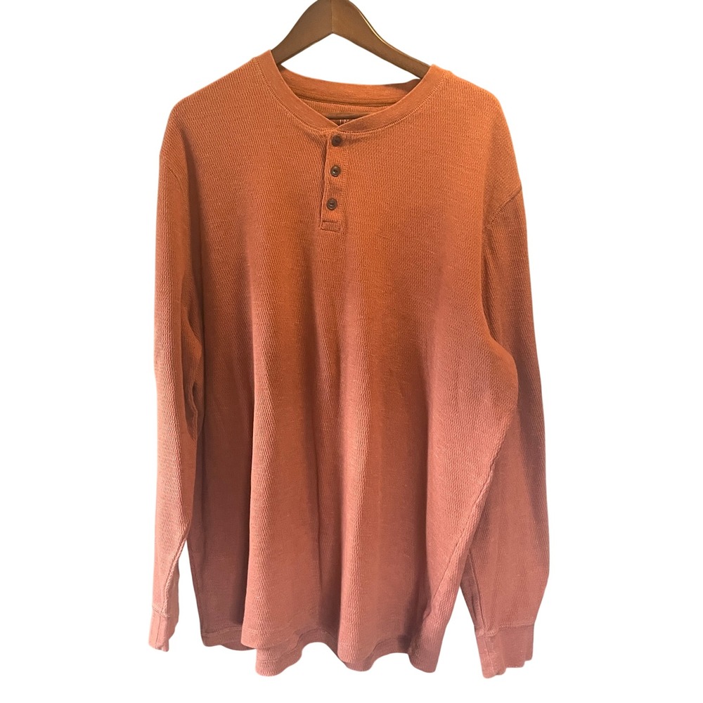 George Mens Y2K Waffle Knit Henley‎ Shirt 2XLT Rust Thermal Long Sleeve Casual